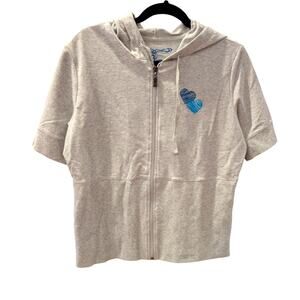 Active Heather Gray Zip Hoodie Short Sleeve Embroidered Blue Hearts‎ Women’s L